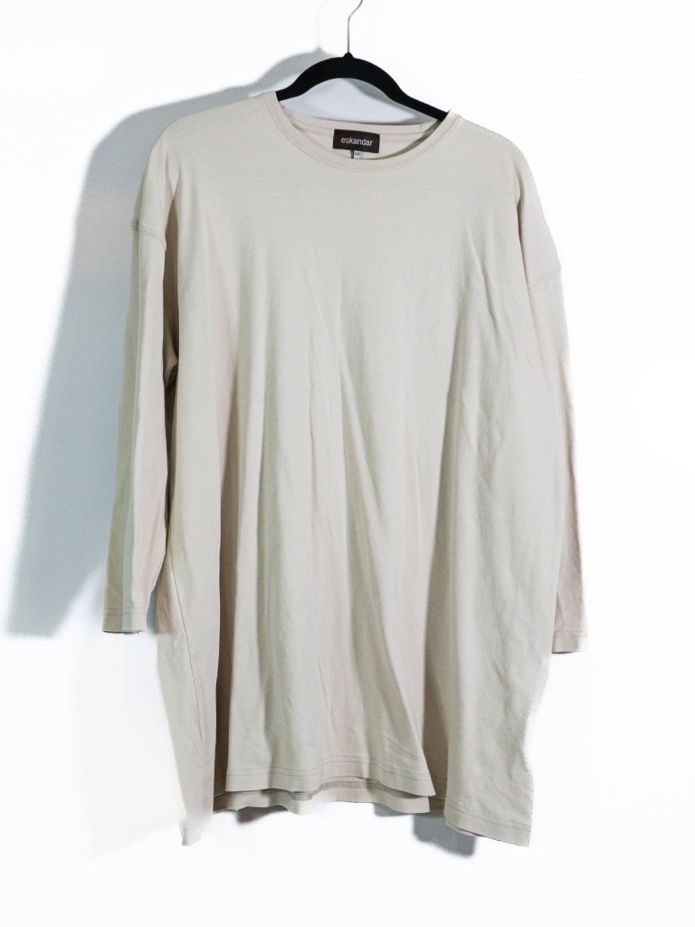 Eskandar Women's Pima Cotton Crew Neck Long Sleeve Pullover Tee Shirt Top Ivory